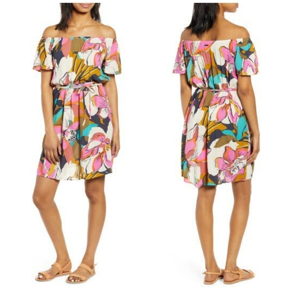 Billabong Off The Shoulder Tie Waist Sundress